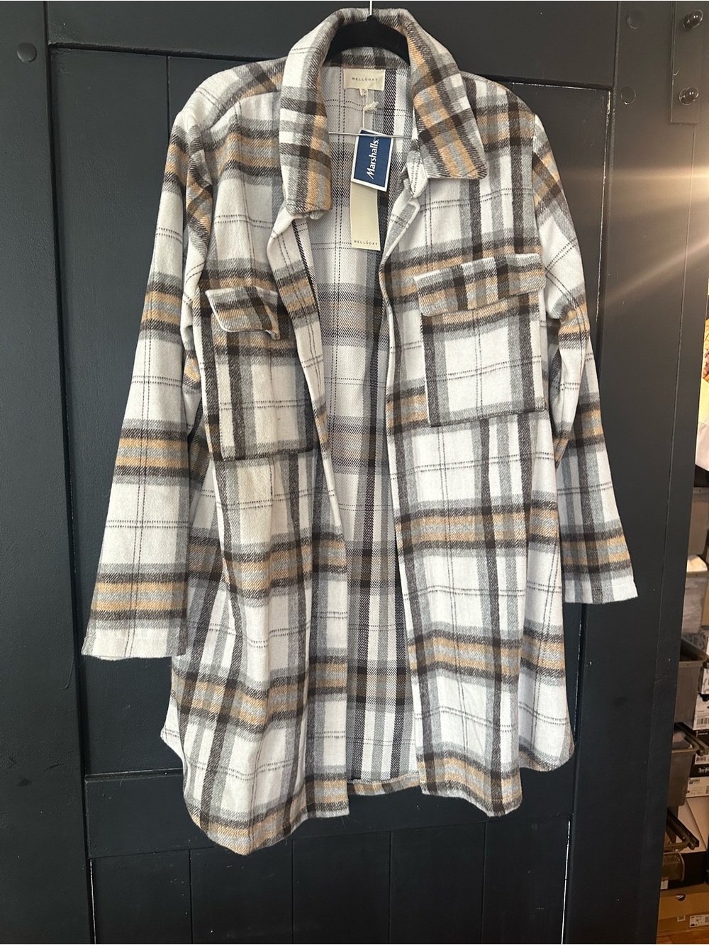 Women's Plaid Shacket Jacket - Cream, Gray & Tan